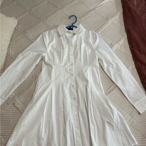 Vici White Pleated Long Sleeve Shirt Dress